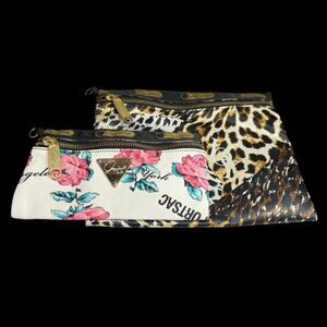 LeSportsac Pouch Set Leopard & Floral Print Zip Bags Set of 2 Travel Makeup